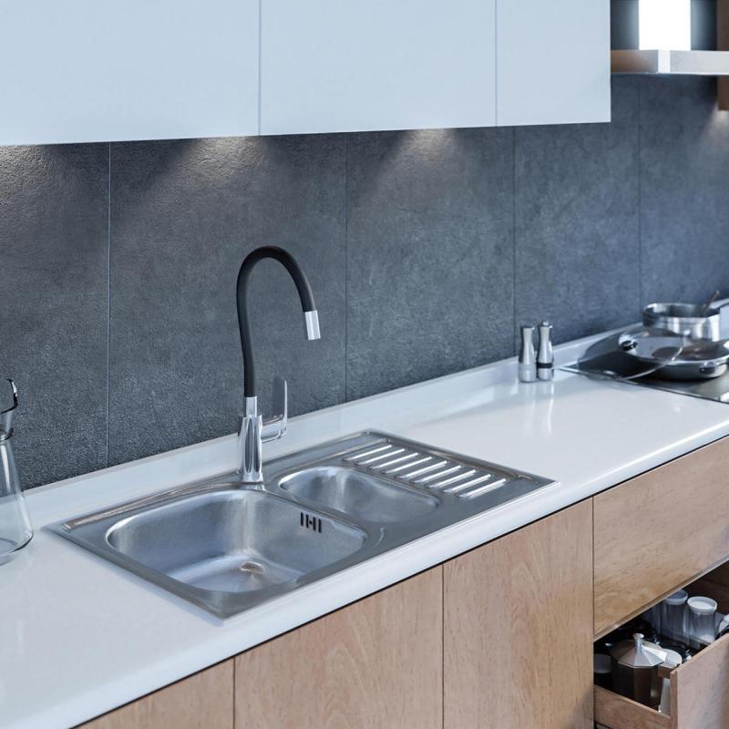 Ausmann Basic rustfrit stål 1,5 indbygget vask med afdryp, vendbar 78x50 cm inklusive sifon 1208956970