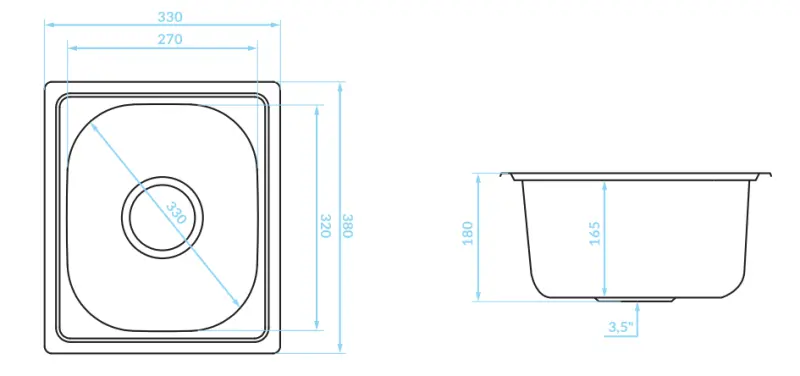 Ausmann Basic lille rustfrit stål overflade monteret vask 33x38 cm inklusiv sifon 1208956972