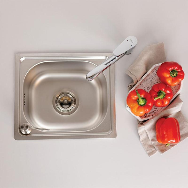 Ausmann Basic lille rustfrit stål overflade monteret vask 33x38 cm inklusiv sifon 1208956972