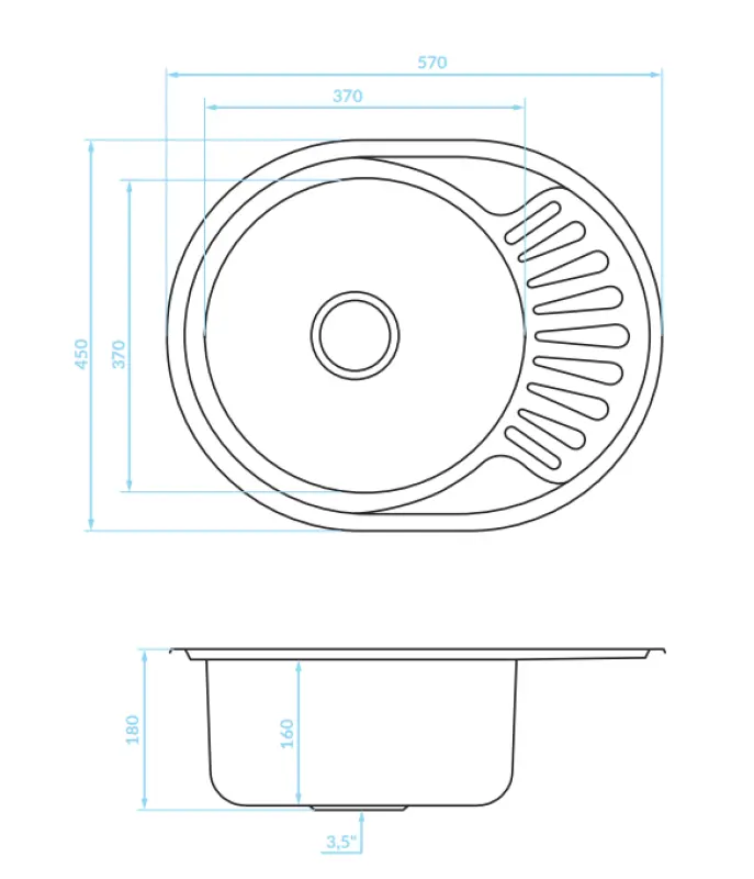 Ausmann Basic rustfrit stål indbygningsvask med afløbsbak, vendbar 57x45 cm inklusive afløb 1208956973