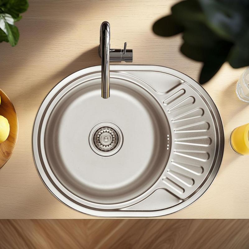 Ausmann Basic rustfrit stål indbygningsvask med afløbsbak, vendbar 57x45 cm inklusive afløb 1208956973