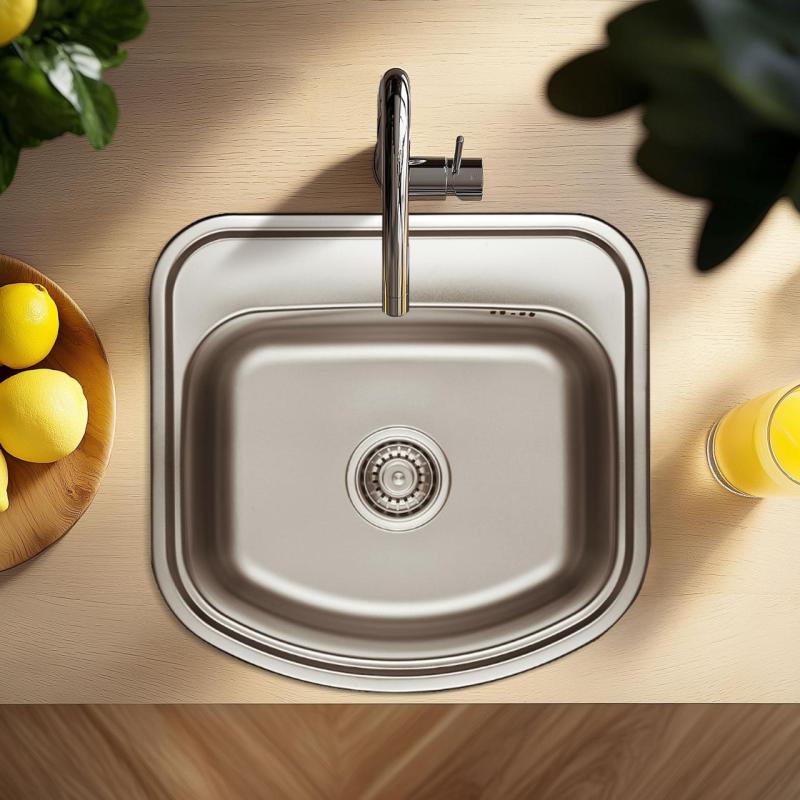 Ausmann Basic rustfrit stål indbygget vask 49x47 cm med hanehul inklusiv sifon 1208956997