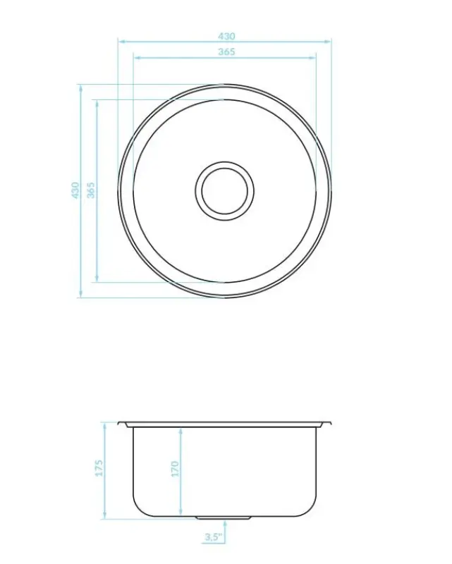 Ausmann Basic rund vask i rustfrit stål til montering på bordplade 43 cm inklusive sifon 1208956999