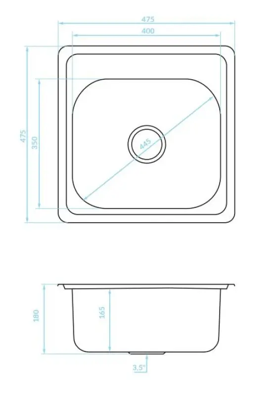 Ausmann Basic rustfrit stål overmonteret vask 48x48 cm med haneplade inklusive sifon 1208957000