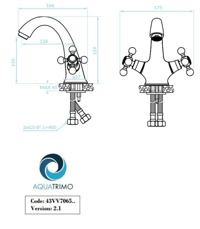 AquaTrimo Vivaldi klassisk krom håndvaskarmatur inkl. håndvaskprop 43VV7065CM
