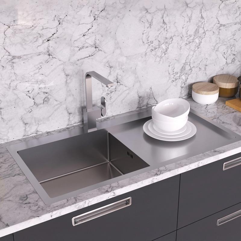 Ausmann Oder Blue grote roestvrijstalen spoelbak 100x51cm vlakbouw en opbouw met afdruipgedeelte 1208957124