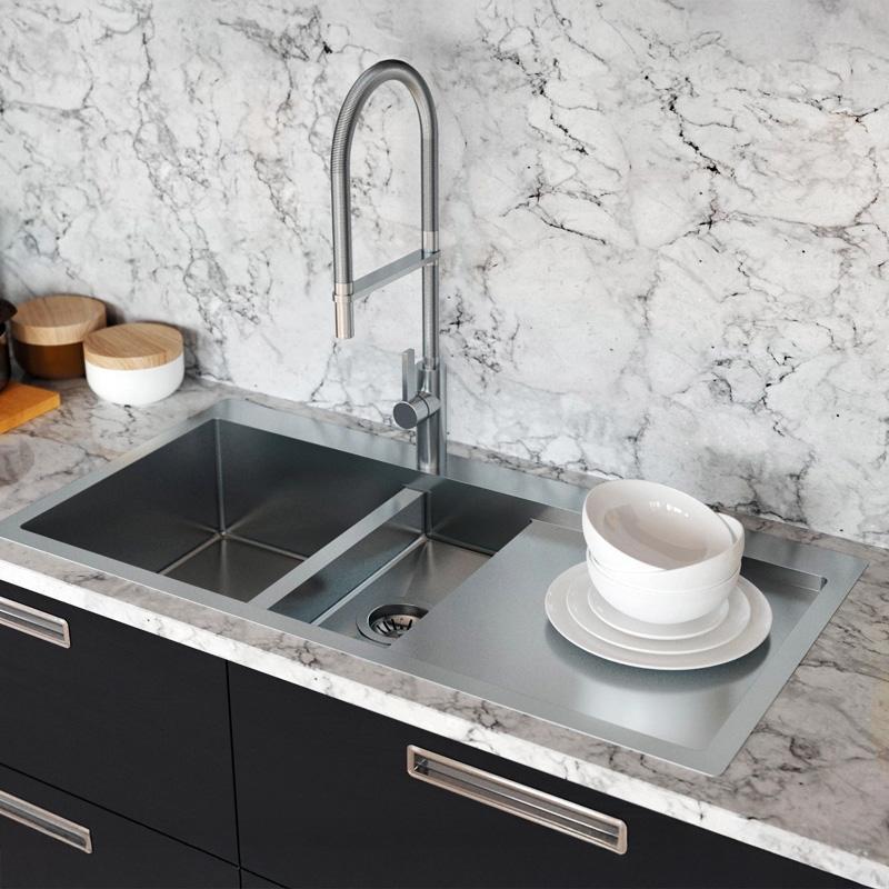 Ausmann Oder Blue 1,5 rustfrit stål vask 78x50cm til planlimning og nedfældning med afdrypningssektion 1208957126