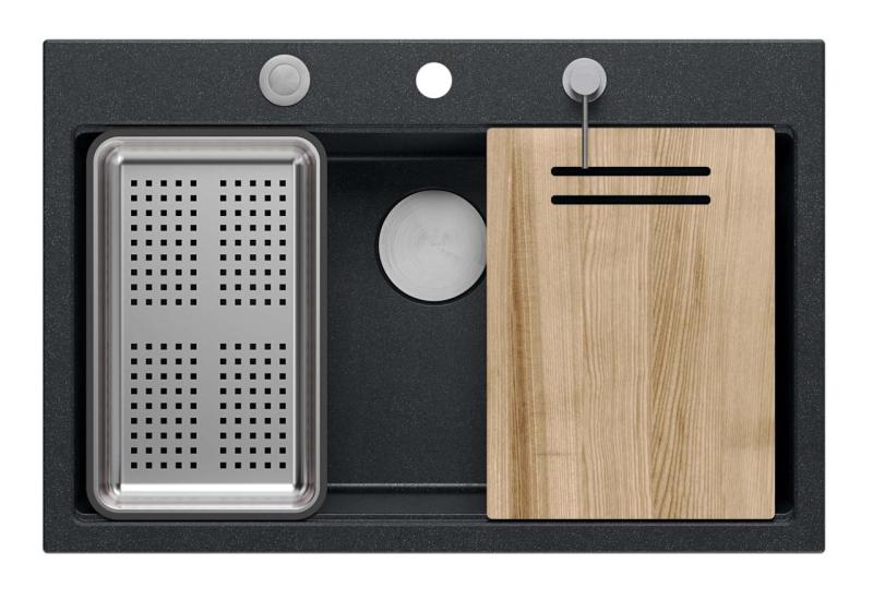 Quadri mat sort hård sten granit opbygning stor vask 76x50cm inklusive tilbehør 1208957201