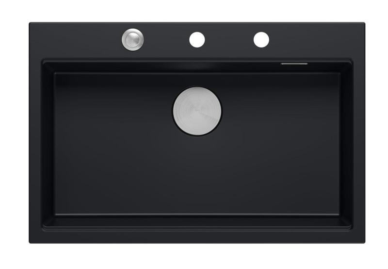 Quadri mat sort hård sten granit opbygning stor vask 76x50cm inklusive tilbehør 1208957201