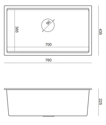 Quadri Newport stor og dyb vask i granit til både topmontering og undermontering, antracit vask 760x435 mm 1208957219