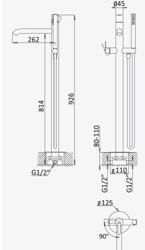 AquaTrimo Acciaio fritstående badekararmatur med håndbruser i rustfrit stål 1208957285