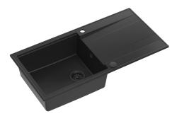 Quadri Luton sort granit vask med afløbsbak, vendbar 100x50cm med sort prop 1208957323