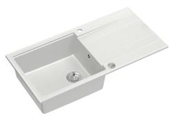 Quadri Luton hvid granit køkkenvask med afdrypningsbak, vendbar 100x50 cm med rustfri stål prop 1208957324