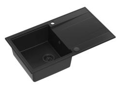Quadri Luton sort granit køkkenvask med afløbsplads, vendbar 86x50cm med sort stålprop 1208957327