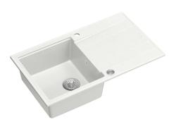 Quadri Luton hvid granit køkkenvask med afdrypningsområde, vendbar, 86x50 cm med rustfri stål prop 1208957328.