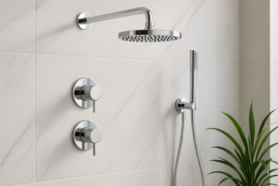 Waterevolution Flow indbygget brusesæt i krom med termostat, regnbruser og håndbruser 1208957343