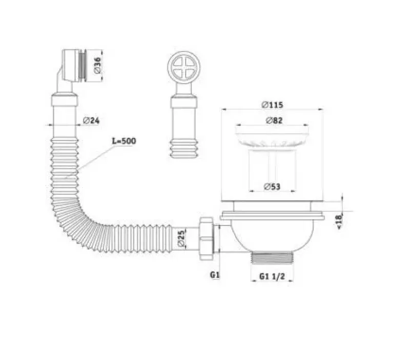 GraniteMy Afløbssæt beton grå med rund overløb 1208957347