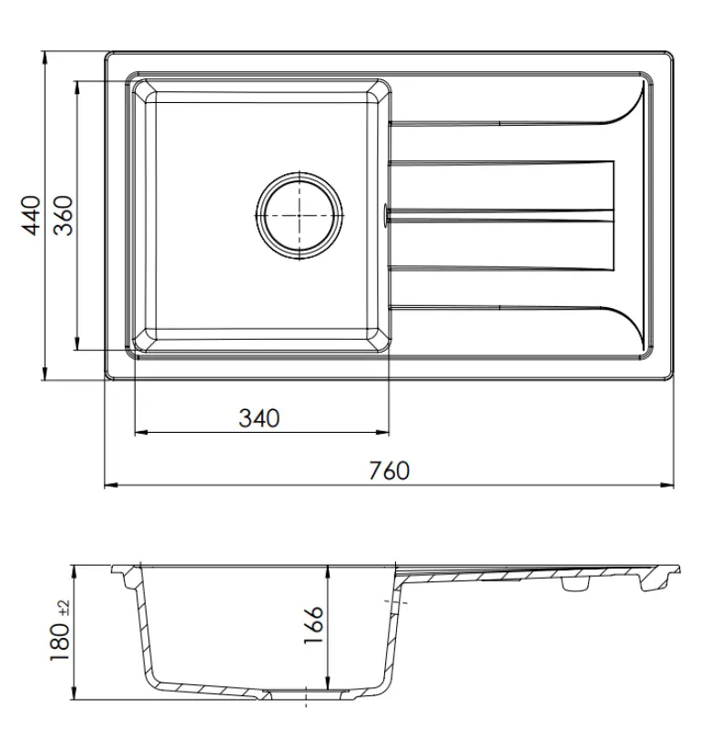GraniteMy Smart ekstra lav granit overflade sort vask 76x44cm med vendbar afdryp 1208957353