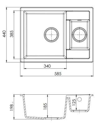 GraniteMy Smart ekstra lav 1,5 granit overflade sort vask 58x44cm 1208957355