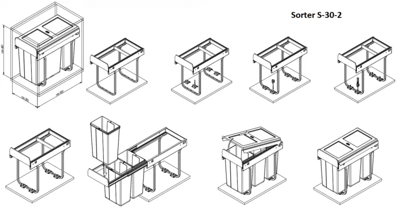 Garbi Sorter S-30-2 indbygningsaffaldssystem med 2 affaldsbeholdere 1 x 10 og 1 x 20 liter 1208957363