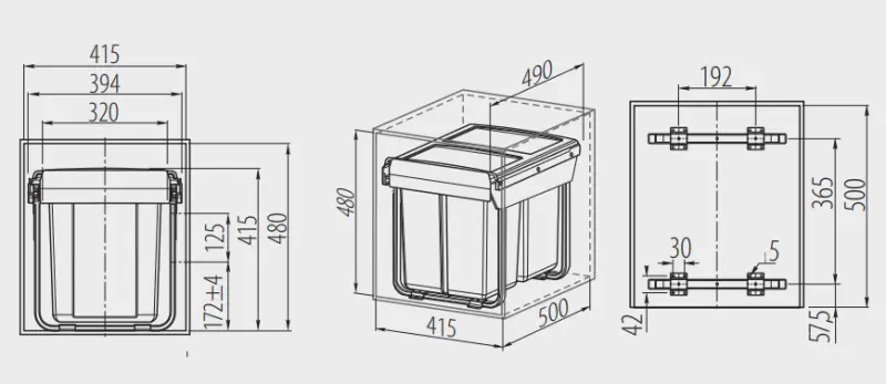 Garbi Sorter S-45-3 indbygningsaffaldssystem med 3 affaldsspande 1 x 20 og 2 x 10 liter 1208957366