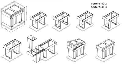 Garbi Sorter S-45-2 built-in waste system with 2 x 20-litre waste bins 1208957367