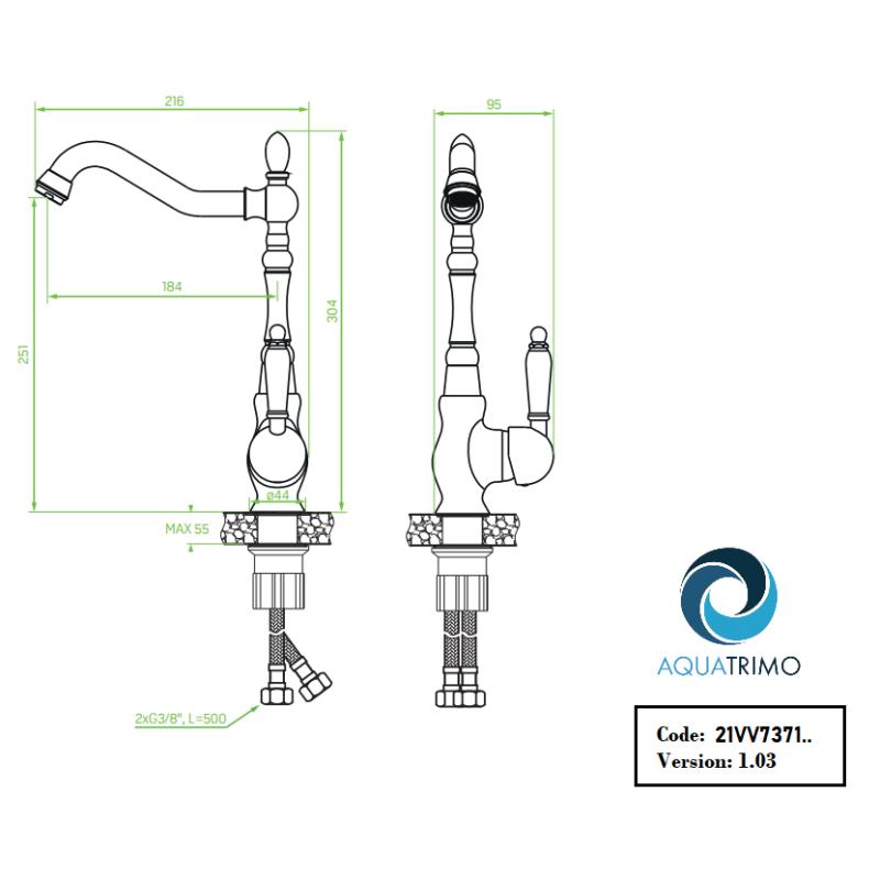 AquaTrimo Vivaldi klassisk køkkenarmatur krom med drejelig tud 21VV7371CM