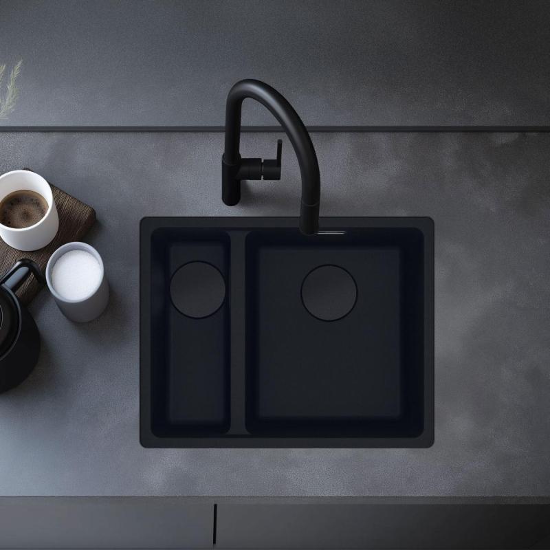 Franke Maris MRG 260/160-34-15 Fragranite sort udgave mat sort indbygningsvask stor beholder til højre