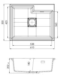 GraniteMy Limited luksus granitvask 61x50 cm sort med firkantet afløb1208957390