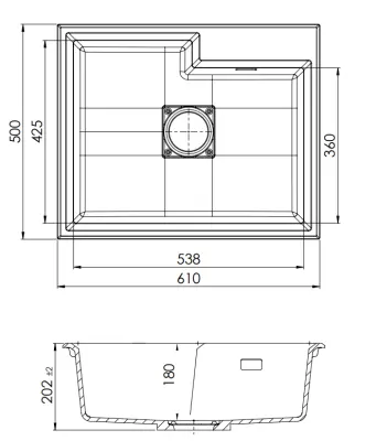 GraniteMy Limited luksus granitvask 61x50 cm sort med firkantet afløb1208957390