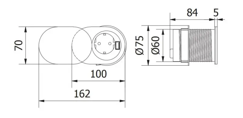 Indux Slide indbygget køkkenstik i arbejdsplade med USB C og stikkontakt farve rustfrit stål 1208957391
