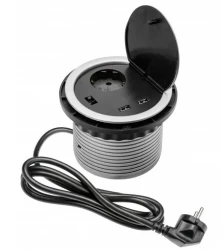 Indux Cover indbygget jordforbindelse sølv køkken stikkontakt i arbejdsplade med 2 USB-forbindelser 1208957399