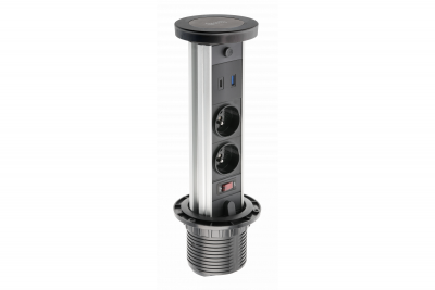 Indux Lift nedsænkelig jordledning sort køkken stikkontakt i arbejdsplade med belysning, 2 x USB og trådløs opladning 1208957402