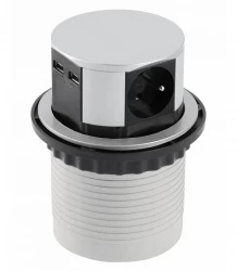 Indux Push nedsænkbare jordforbindelse sølv køkken stikkontakt i arbejdsplade med 3 stikkontakter og 2 x USB 1208957412