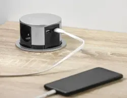 Indux Push nedsænkbare jordforbindelse sølv køkken stikkontakt i arbejdsplade med 3 stikkontakter og 2 x USB 1208957412