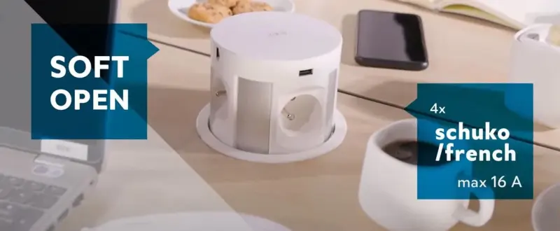 Indux Push nedsænket jordet hvidt køkkenstik i bordplade med 4 stikkontakter, 2 x USB, 2 x RJ45 og trådløs opladning 1208957419