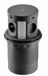 Indux Push nedsænkbare jordkøkken stikkontakt sort i arbejdsplade med 4 stikkontakter, 2 x USB, 2 x RJ45 og trådløs opladning 1208957421