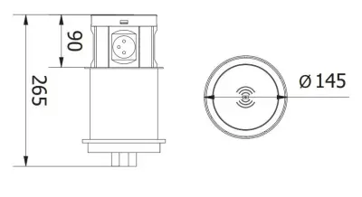 Indux Push nedsænkbare jordkøkken stikkontakt sort i arbejdsplade med 4 stikkontakter, 2 x USB, 2 x RJ45 og trådløs opladning 1208957421