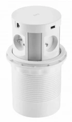 Indux Push nedsænkbare jordstik hvidt køkkenstik i arbejdsplade med 4 stik, 2 x USB, 2 x RJ45 og trådløs opladning 1208957422