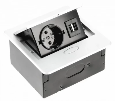 Indux Flip Small køkken stikkontakt med jordforbindelse i bordpladen eller overskabet mat hvid med 2 USB opladere 1208957423