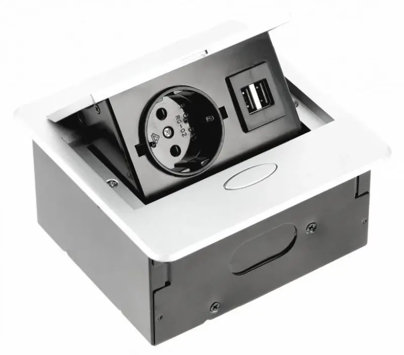 Indux Flip Small earthed kitchen socket for worktop or wall matt white with 2 USB chargers 1208957423