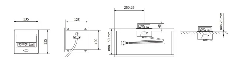Indux Flip Small earthed kitchen socket for worktop or wall matt white with 2 USB chargers 1208957423