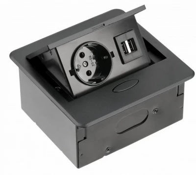 Indux Flip Small køkken stikkontakt med jord i bordpladen eller overskab mat sort med 2 USB-opladere 1208957424