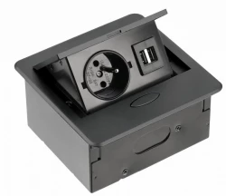 Indux Flip Small køkkenstikdåse med jordforbindelse i bordpladen eller overskabet, mat sort med 2 USB-opladere 1208957425