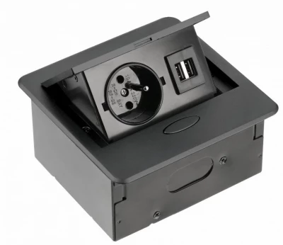 Indux Flip Small køkkenstikdåse med jordforbindelse i bordpladen eller overskabet, mat sort med 2 USB-opladere 1208957425