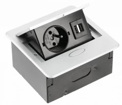 Indux Flip Small køkkenstikdåse med jordforbindelse i bordpladen eller overskabet, mat hvid med 2 USB-opladere 1208957426