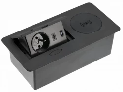 Indux Flip køkken stikkontakt jordforbindelse i arbejdspladen mat sort med trådløs og 2 USB-opladere 1208957428