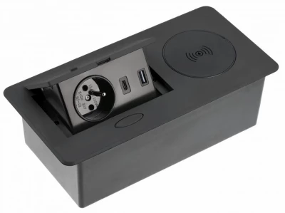 Indux Flip køkken stikkontakt jordforbindelse i arbejdspladen mat sort med trådløs og 2 USB-opladere 1208957428