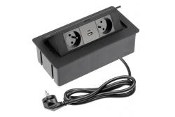Indux Flip Medium køkkenstikdåse med jordforbindelse i bordpladen eller overskabet, mat sort med 2 stikkontakter og 2 USB-opladere 1208957438