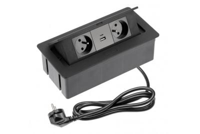 Indux Flip Medium køkkenstikdåse med jordforbindelse i bordpladen eller overskabet, mat sort med 2 stikkontakter og 2 USB-opladere 1208957438